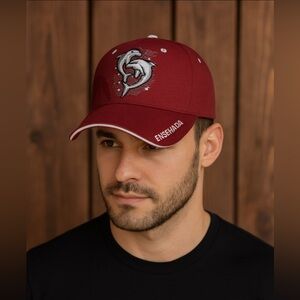 Embroidered Dolphins Ensenada Cap Red Unisex Adjustable Baseball Hat